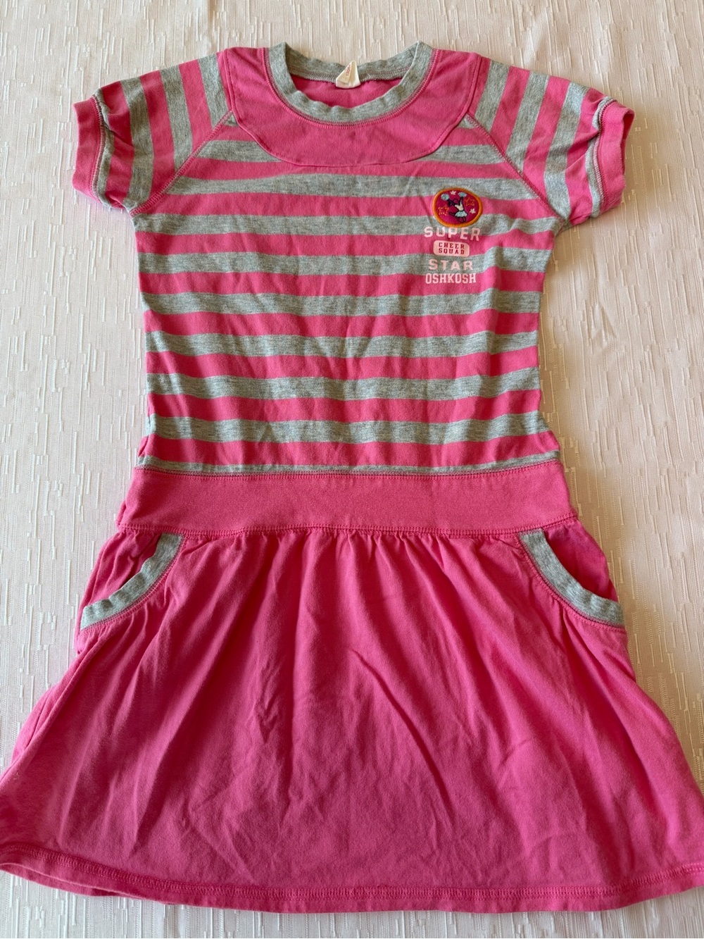 OshKosh B'gosh Girls Pink & Gray Striped Pocket Dress size 8